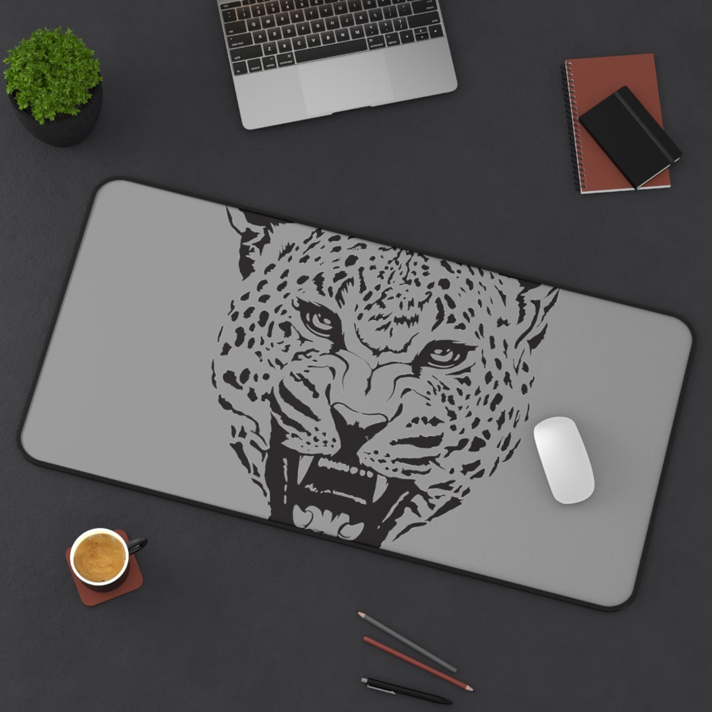 Roaring Leopard Desk Mat — Gray Gaming/Office Mouse Pad