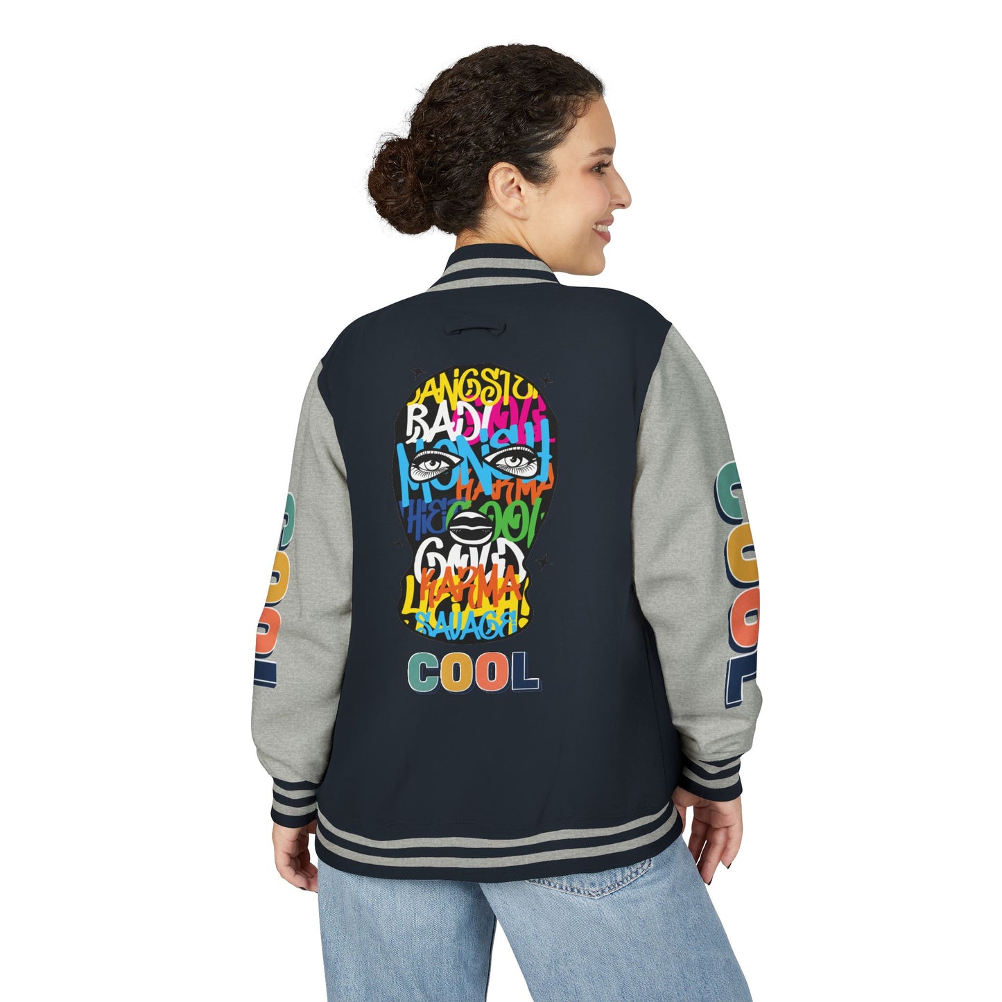 Letterman Jacket — Colorful Graffiti Skull "Cool" Varsity Jacket