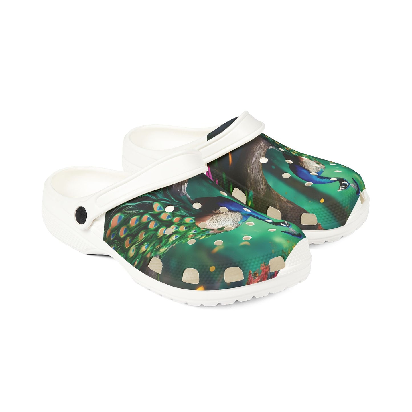 Peacock Print EVA Foam Clogs — Lightweight Garden & Beach Slip-Ons