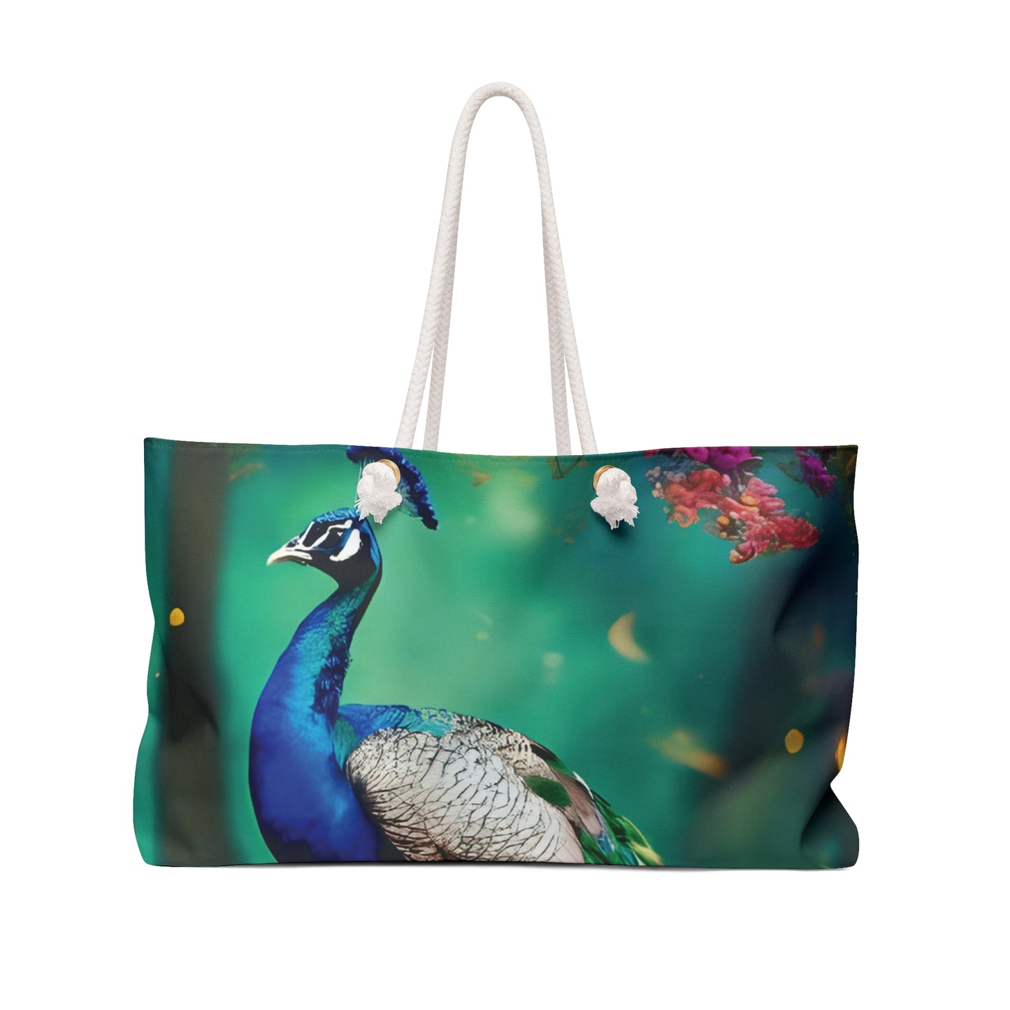 Peacock Print Weekender Bag – Elegant Travel Tote for Beach, Weekend & Gifts