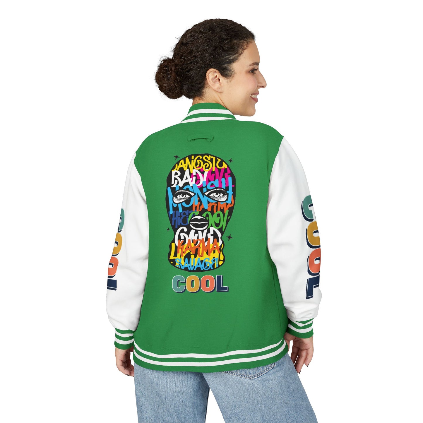 Letterman Jacket — Colorful Graffiti Skull "Cool" Varsity Jacket