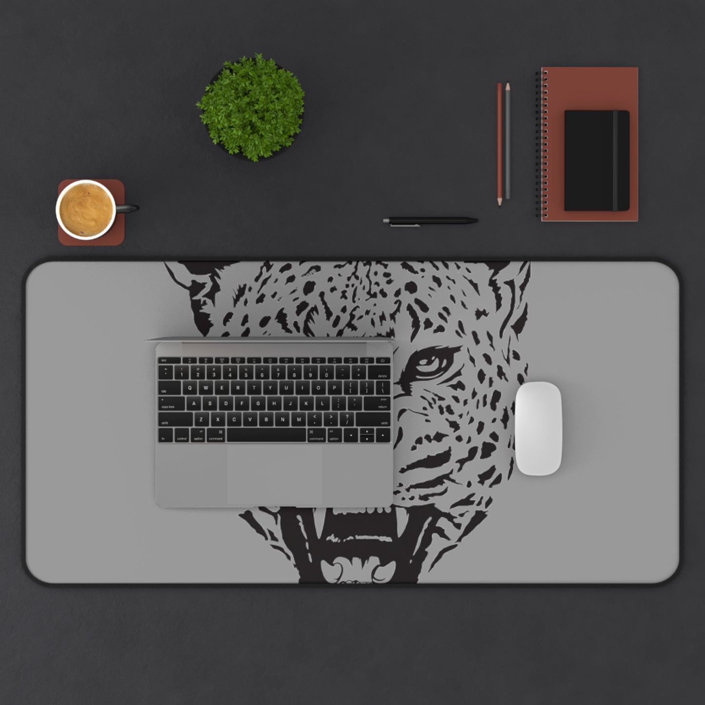 Roaring Leopard Desk Mat — Gray Gaming/Office Mouse Pad
