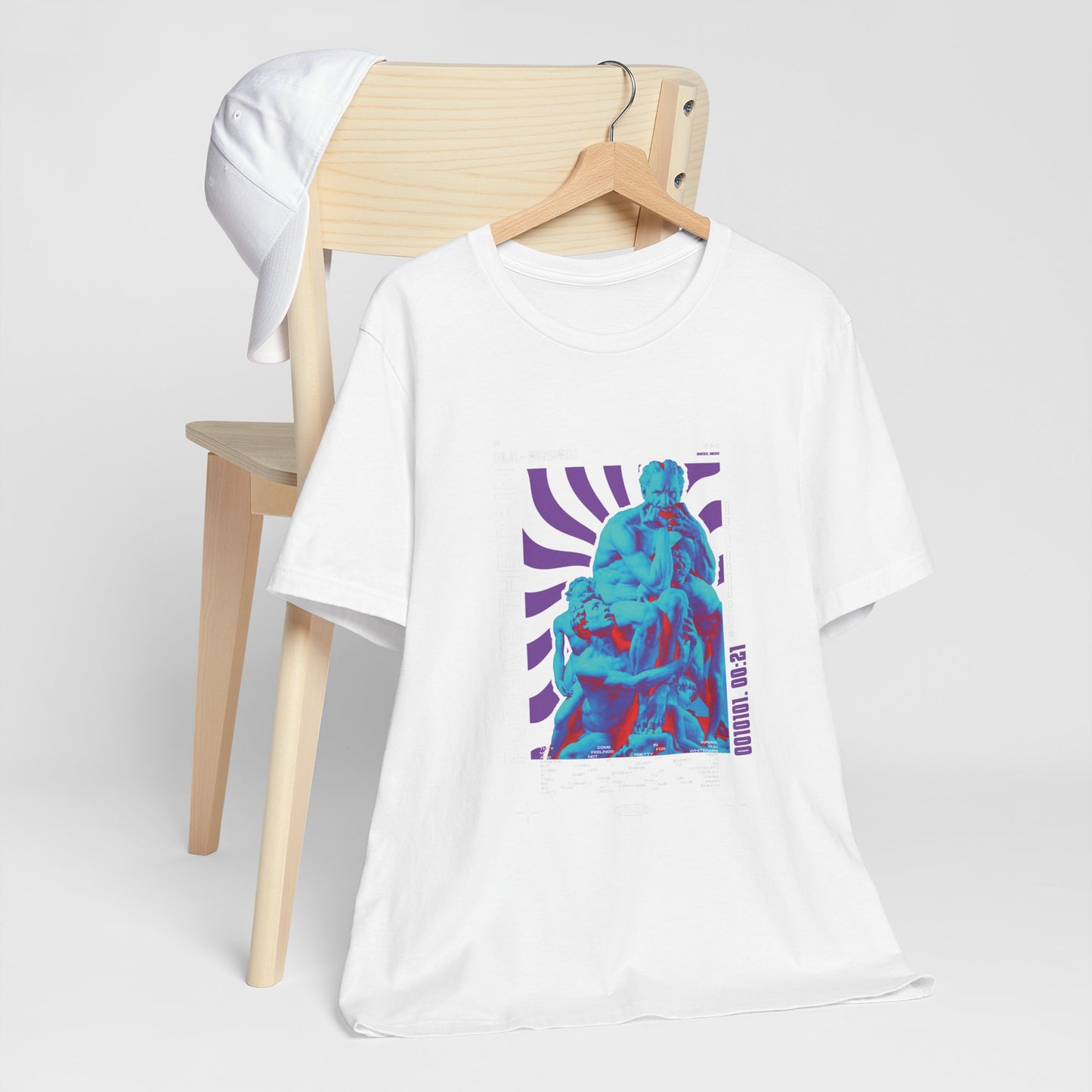 Retro Vaporwave Statue Tee — Binary '0010101. 00:21' Graphic T-Shirt