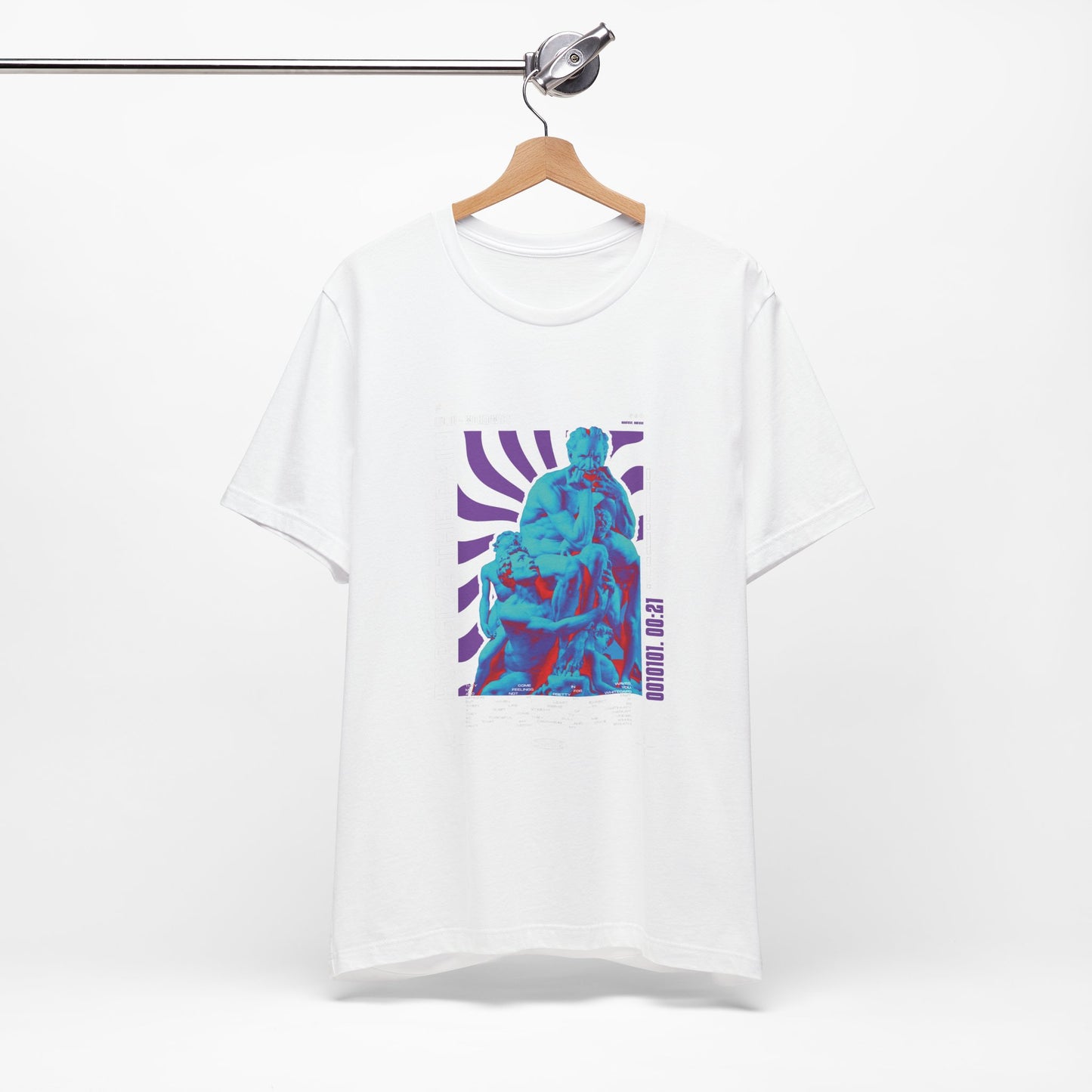 Retro Vaporwave Statue Tee — Binary '0010101. 00:21' Graphic T-Shirt