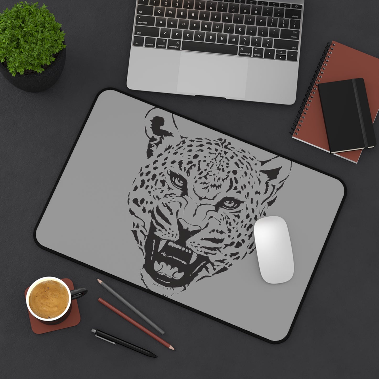 Roaring Leopard Desk Mat — Gray Gaming/Office Mouse Pad
