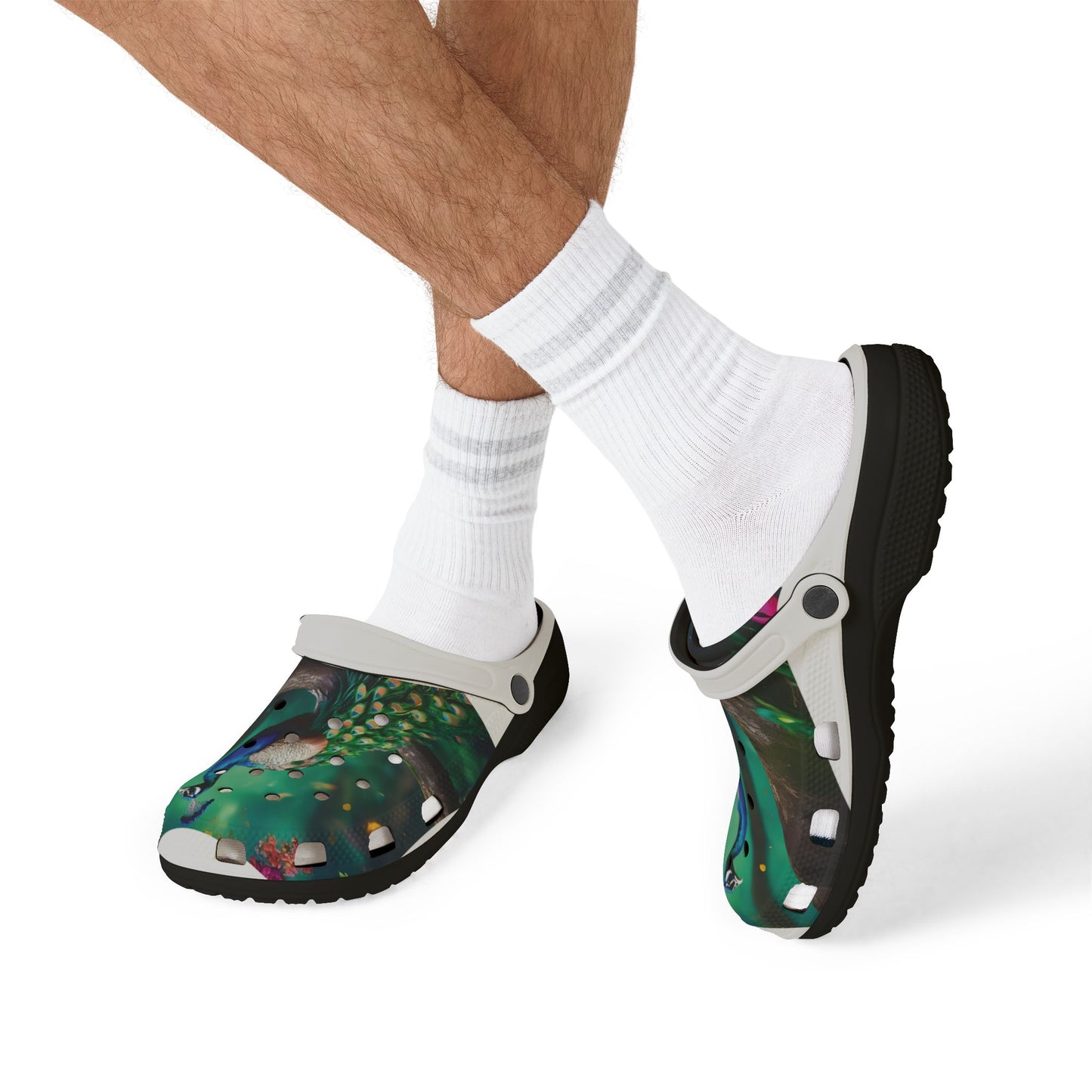 Peacock Print EVA Foam Clogs — Lightweight Garden & Beach Slip-Ons