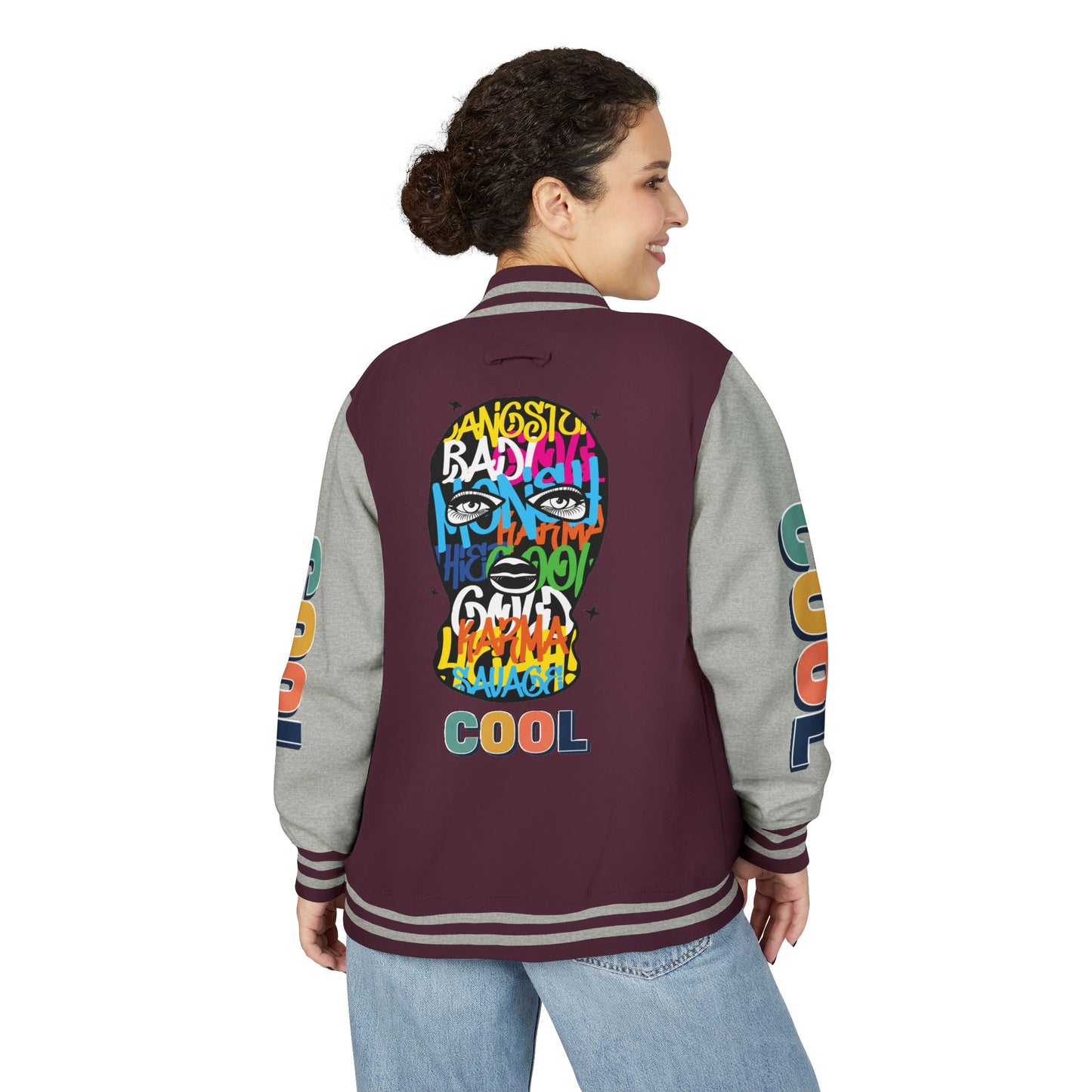 Letterman Jacket — Colorful Graffiti Skull "Cool" Varsity Jacket