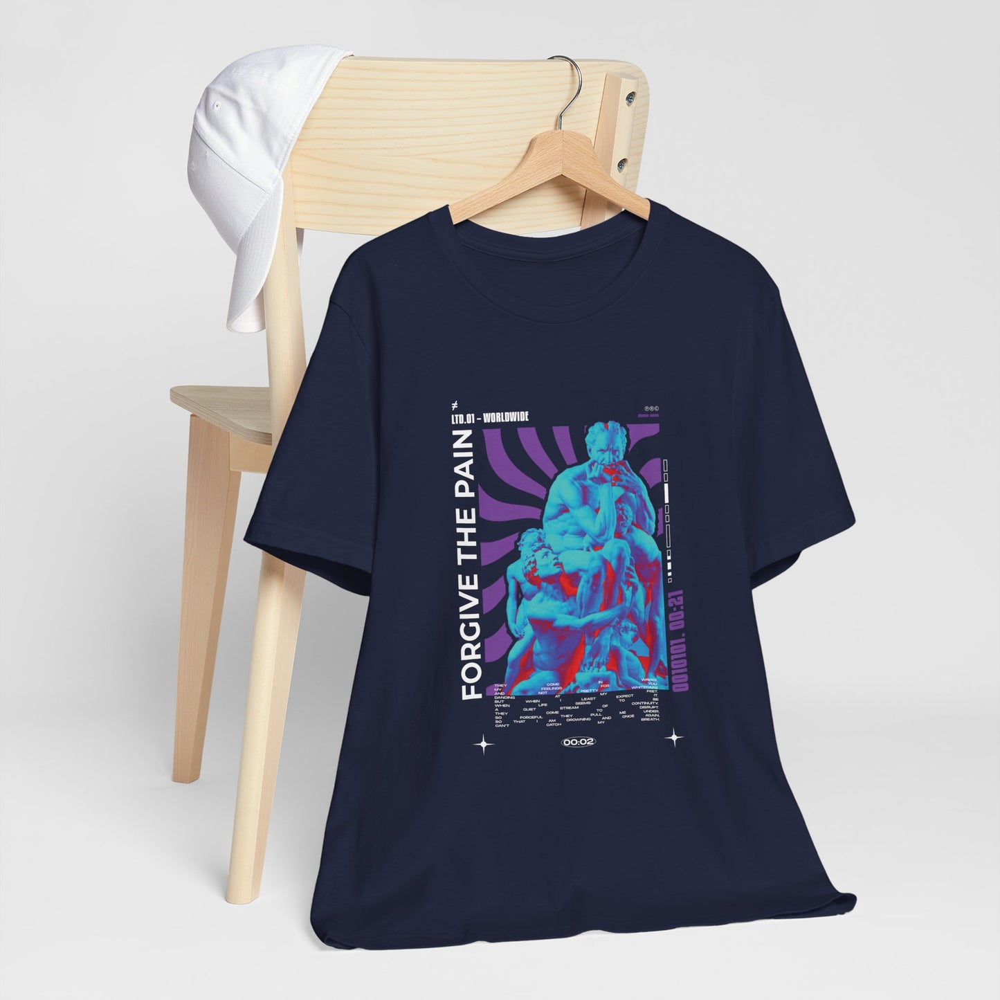 Retro Vaporwave Statue Tee — Binary '0010101. 00:21' Graphic T-Shirt