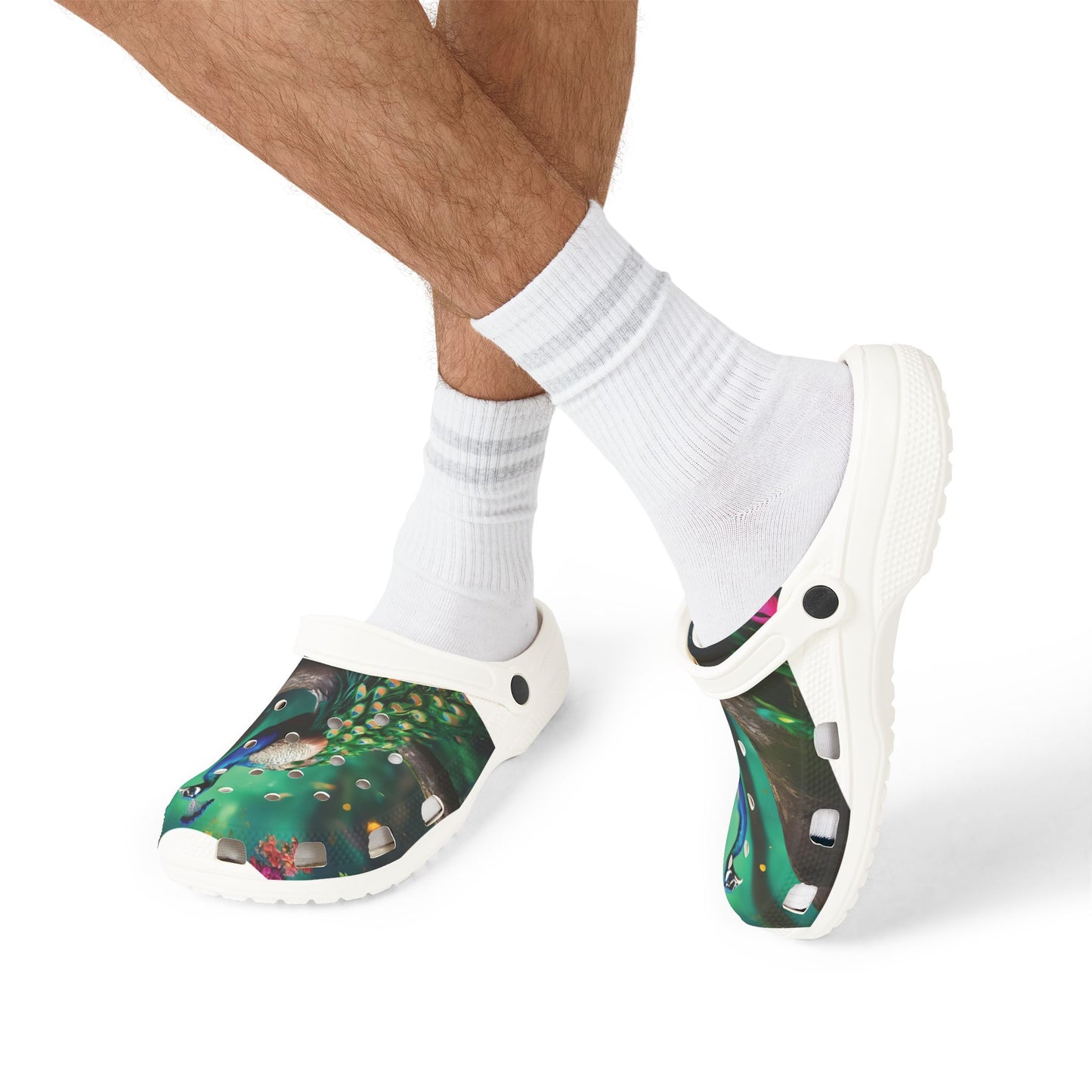 Peacock Print EVA Foam Clogs — Lightweight Garden & Beach Slip-Ons