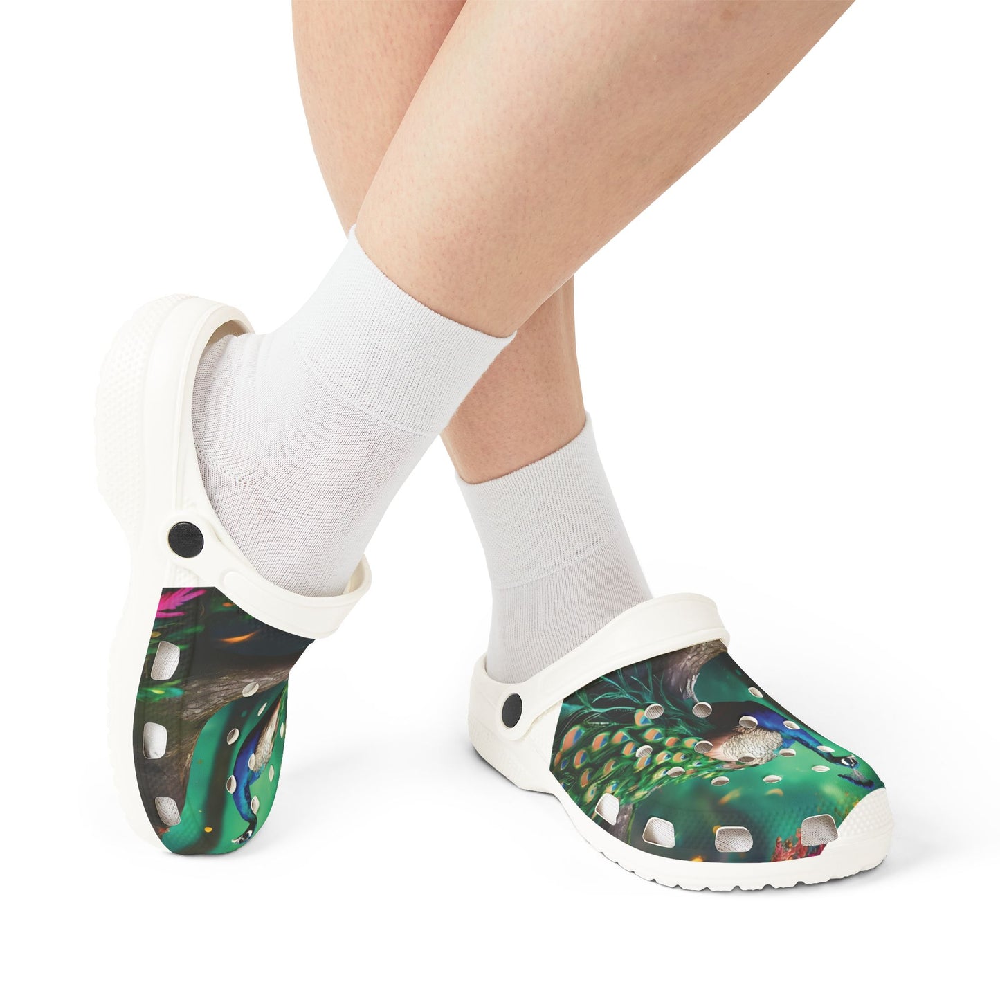 Peacock Print EVA Foam Clogs — Lightweight Garden & Beach Slip-Ons