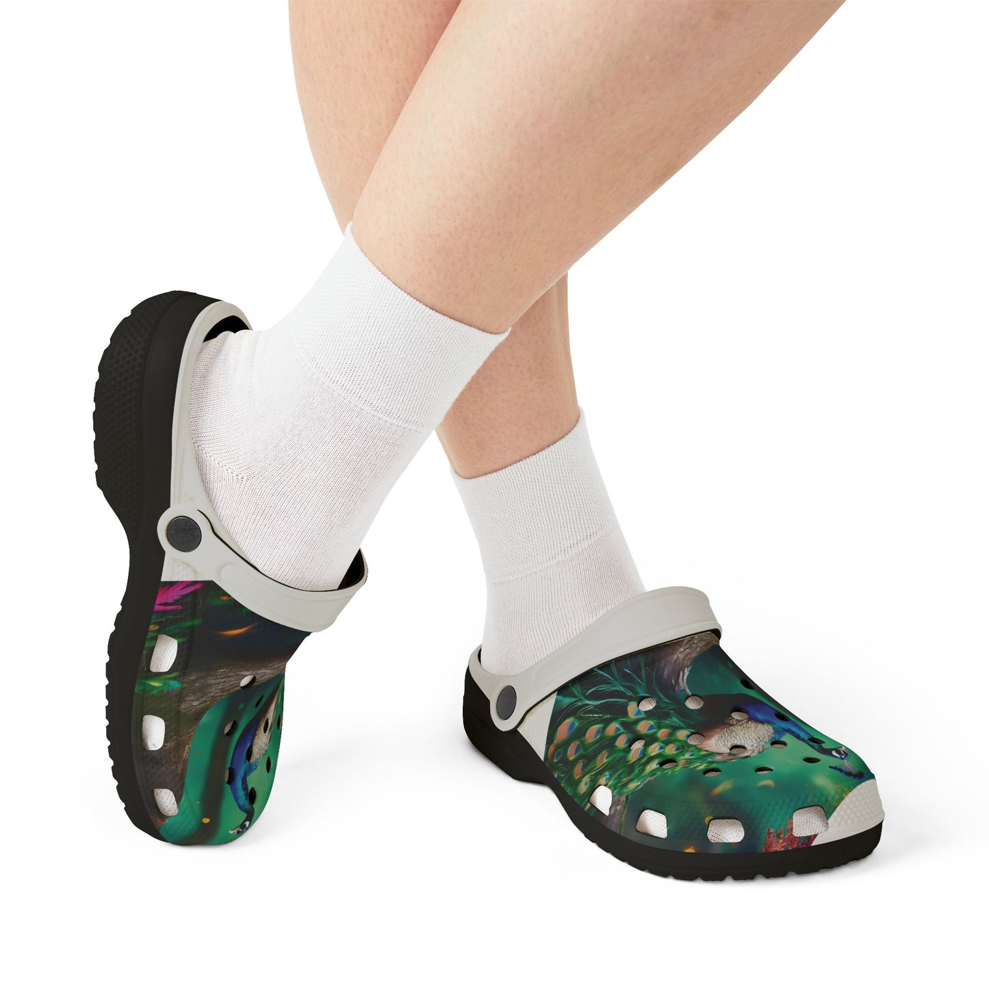 Peacock Print EVA Foam Clogs — Lightweight Garden & Beach Slip-Ons