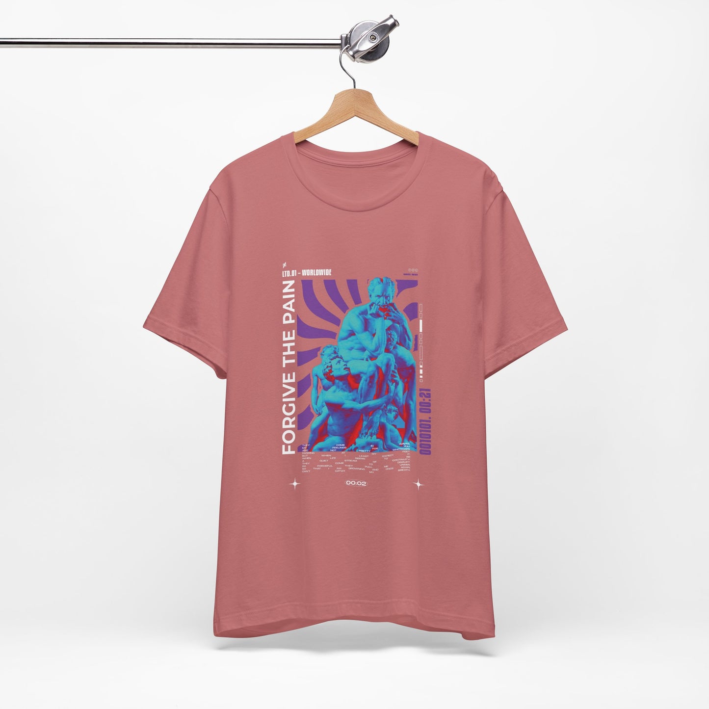 Retro Vaporwave Statue Tee — Binary '0010101. 00:21' Graphic T-Shirt