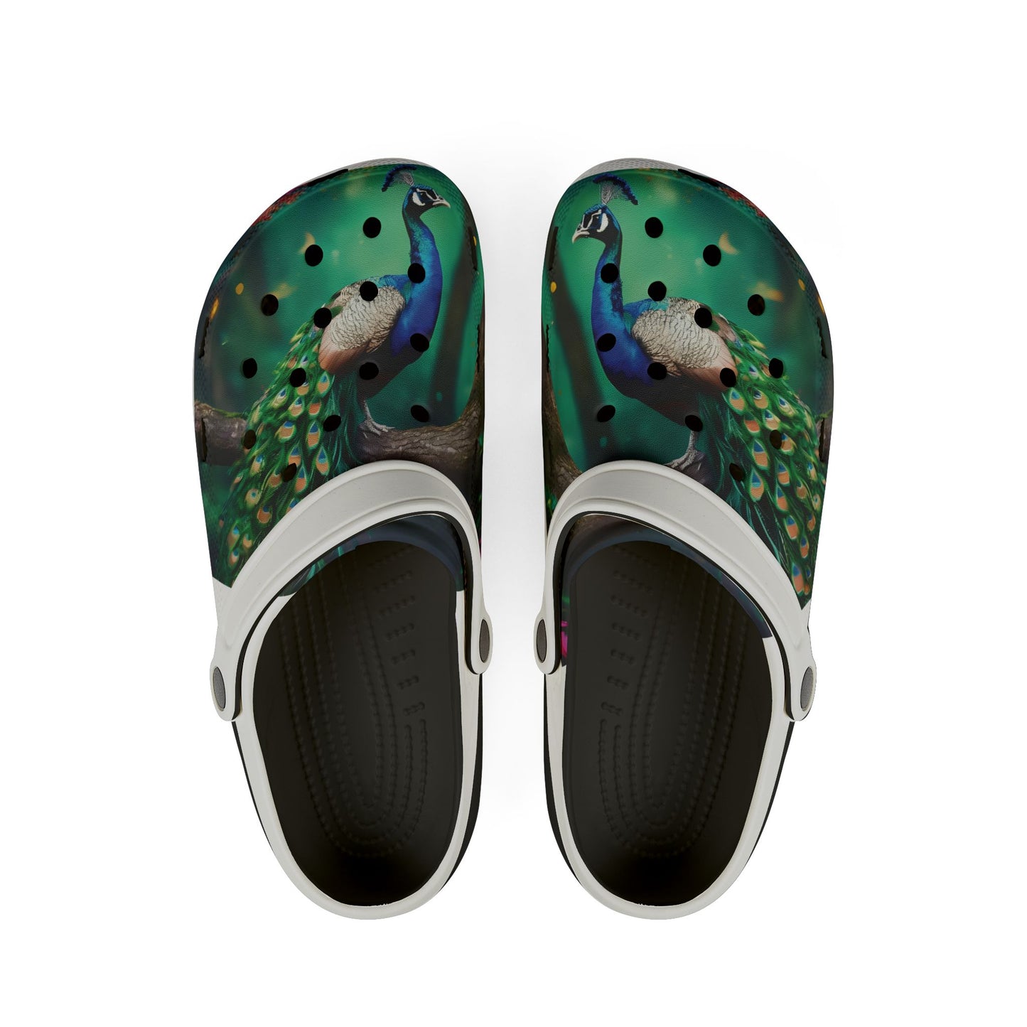 Peacock Print EVA Foam Clogs — Lightweight Garden & Beach Slip-Ons