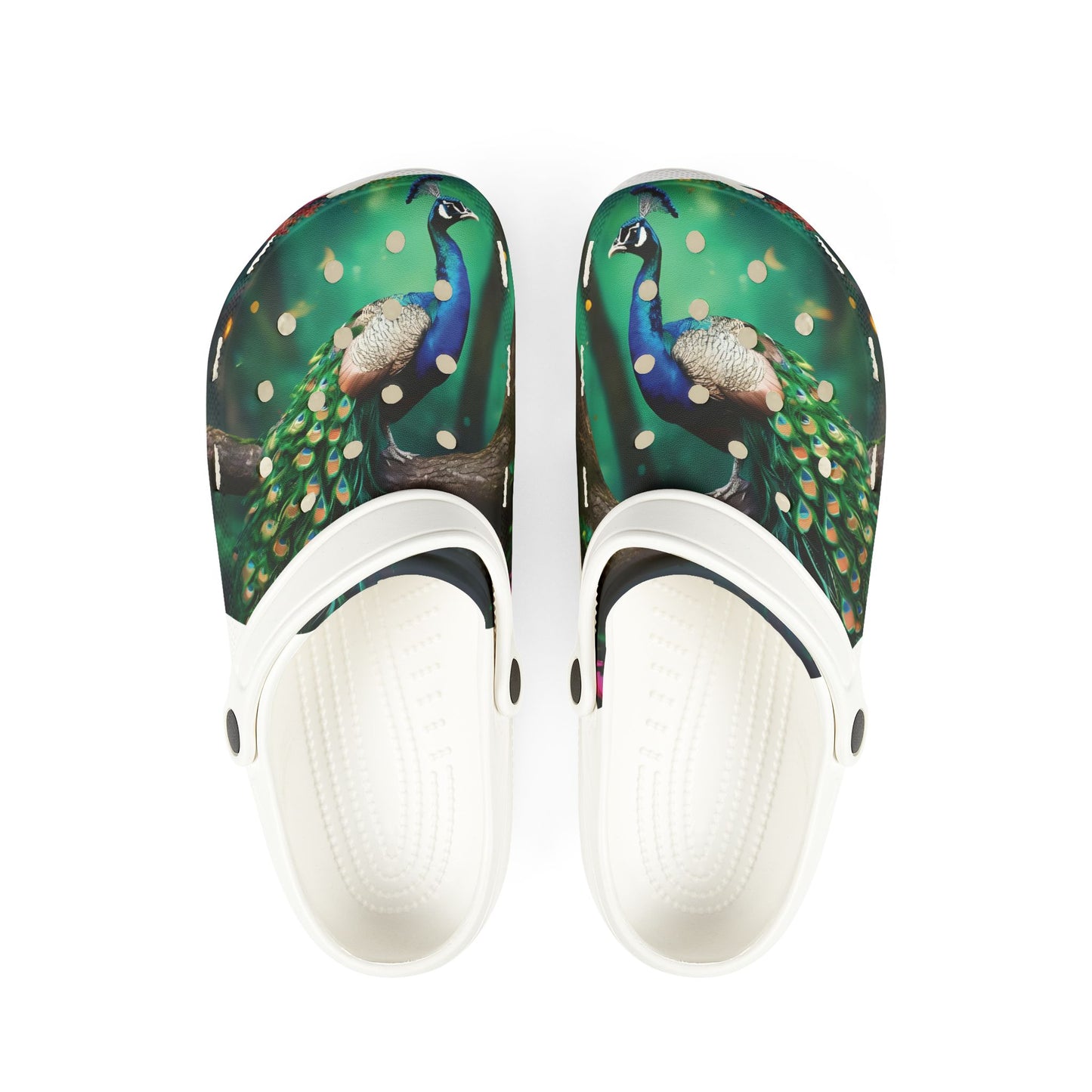 Peacock Print EVA Foam Clogs — Lightweight Garden & Beach Slip-Ons