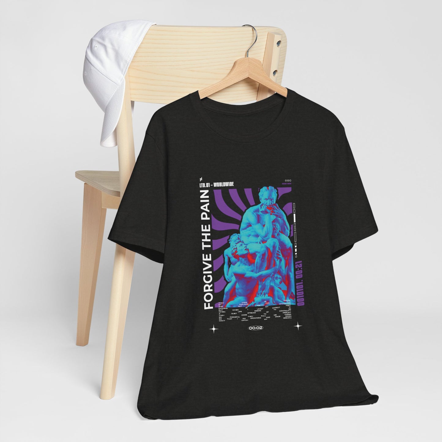 Retro Vaporwave Statue Tee — Binary '0010101. 00:21' Graphic T-Shirt