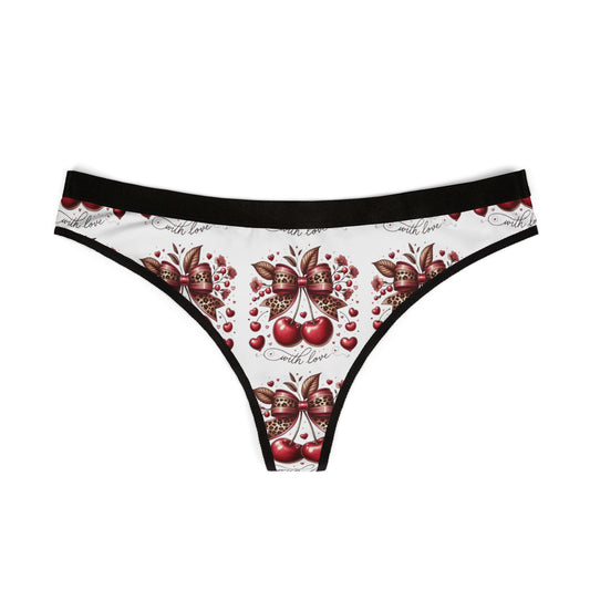 Cherry Heart Thong — Women’s Valentine Lace-Style Print