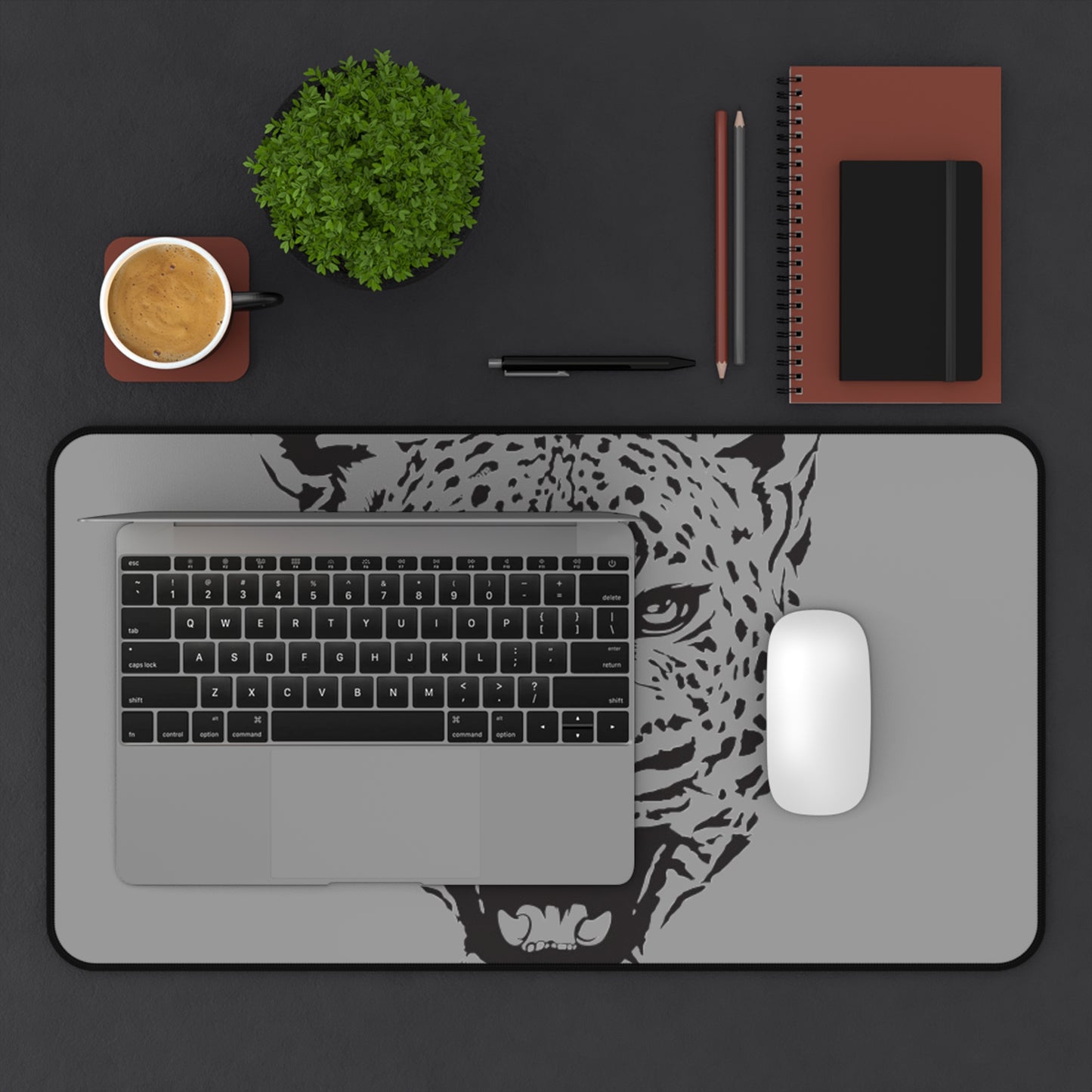 Roaring Leopard Desk Mat — Gray Gaming/Office Mouse Pad