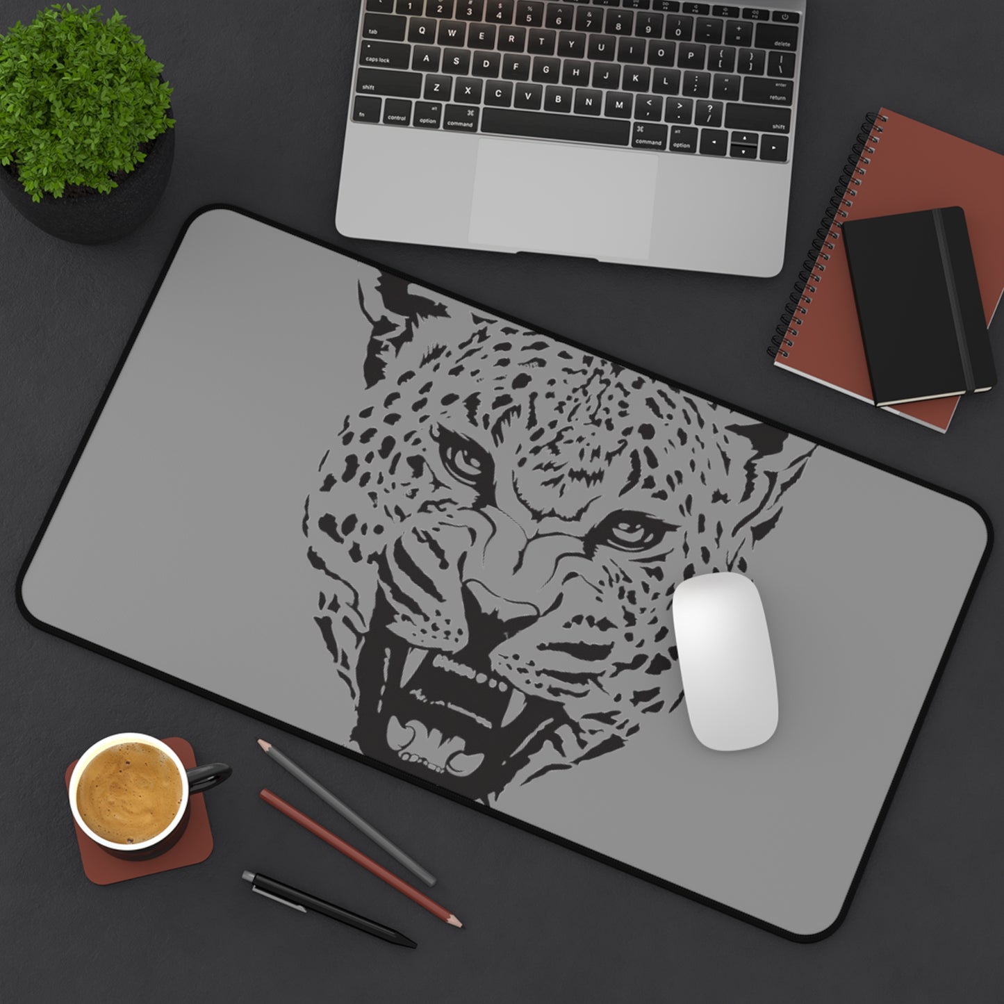 Roaring Leopard Desk Mat — Gray Gaming/Office Mouse Pad