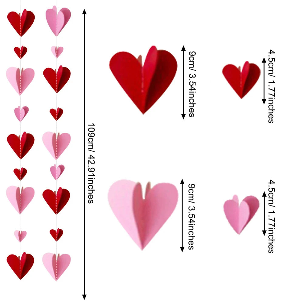 Three-dimensional love Heart Pendant Pull Flag Heart Decor Heart Pendant for Valentine 3pcs