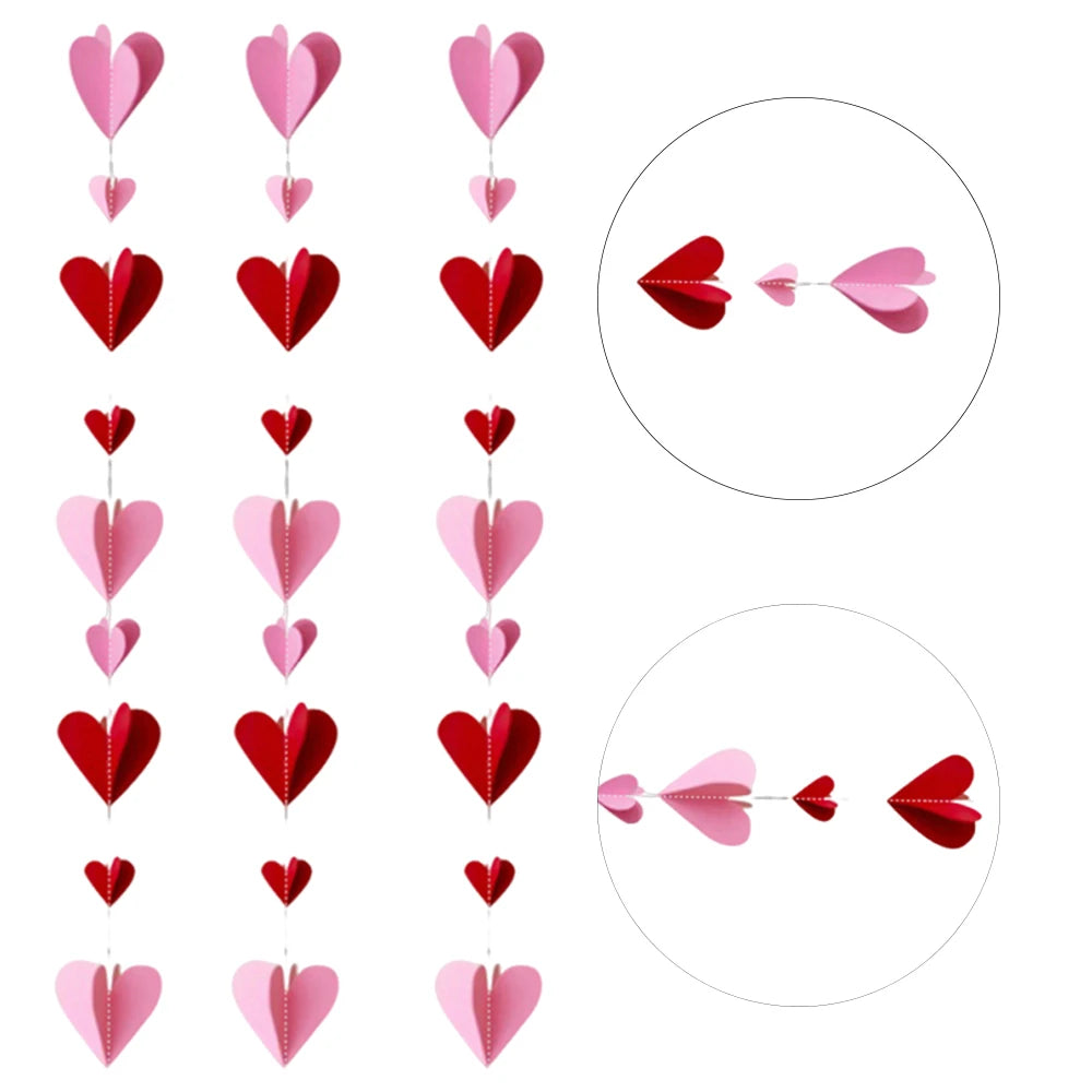 Three-dimensional love Heart Pendant Pull Flag Heart Decor Heart Pendant for Valentine 3pcs