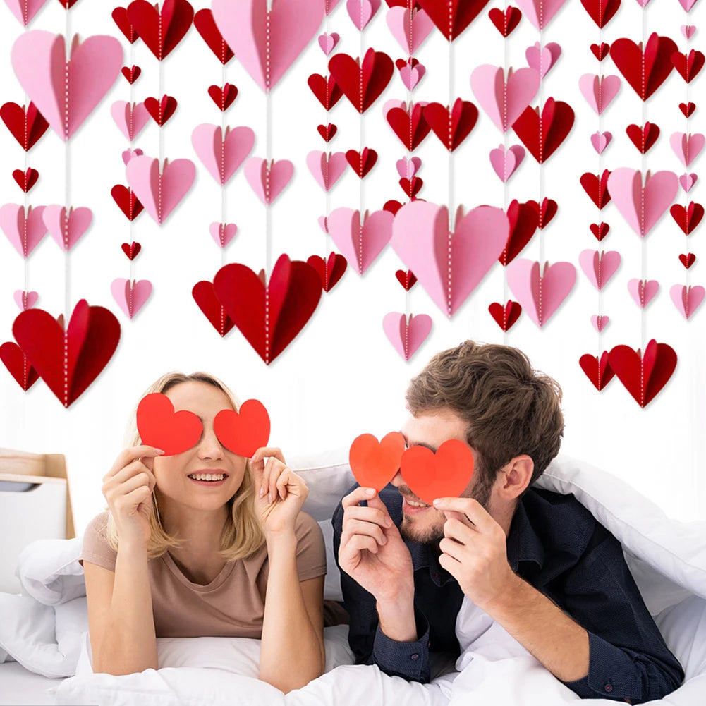 Three-dimensional love Heart Pendant Pull Flag Heart Decor Heart Pendant for Valentine 3pcs