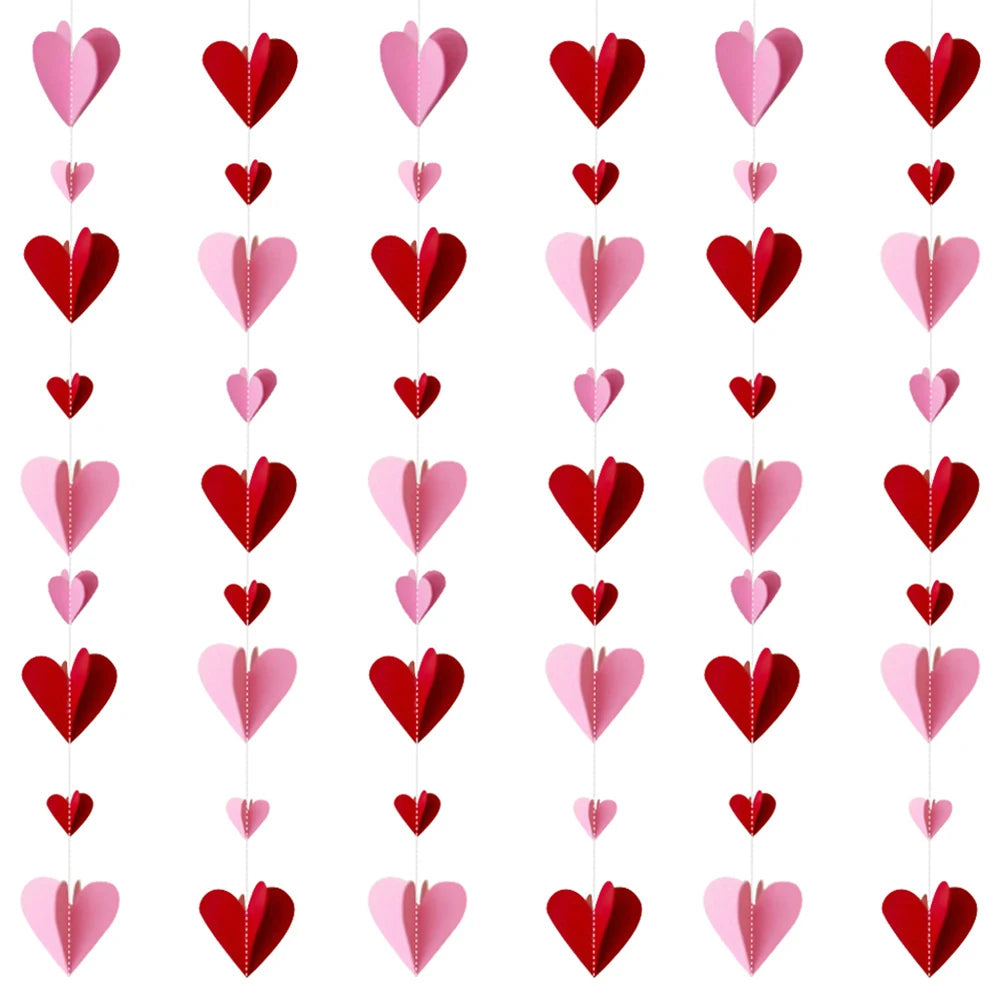 Three-dimensional love Heart Pendant Pull Flag Heart Decor Heart Pendant for Valentine 3pcs