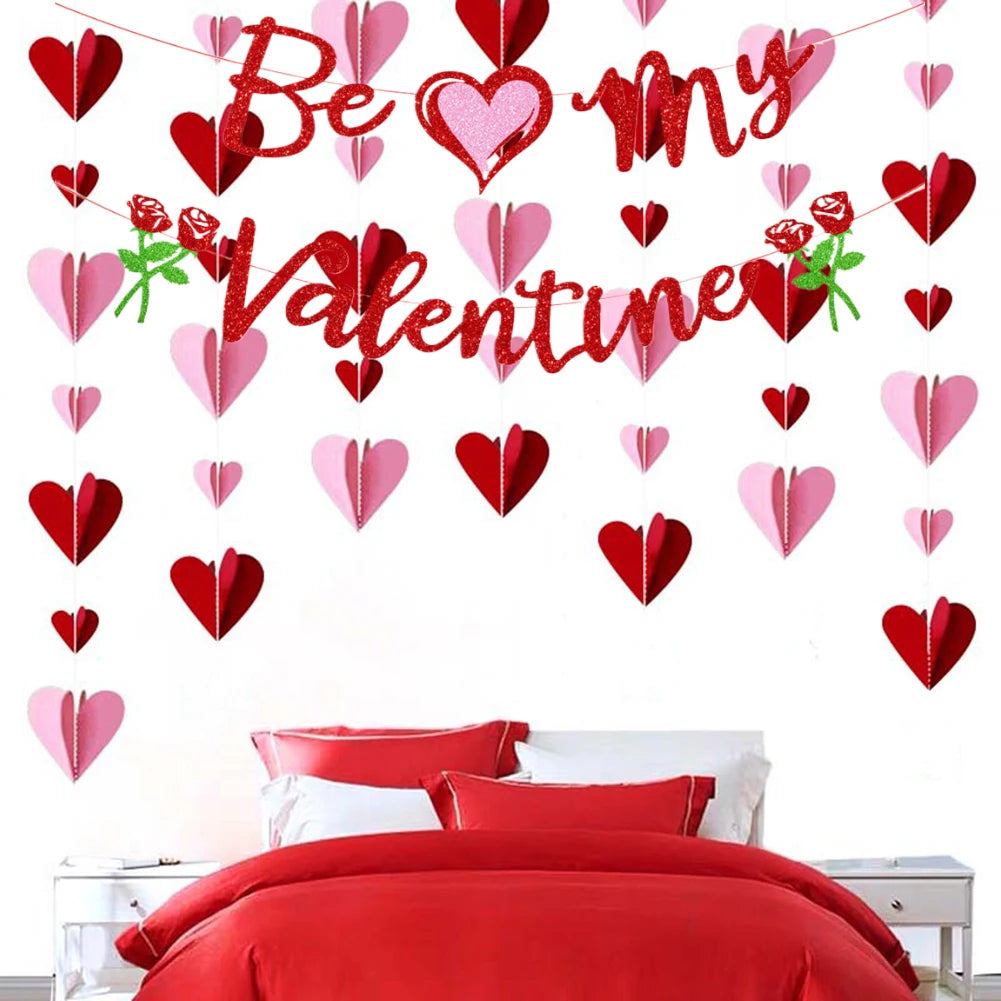 Three-dimensional love Heart Pendant Pull Flag Heart Decor Heart Pendant for Valentine 3pcs