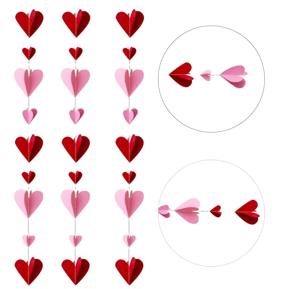 Three-dimensional love Heart Pendant Pull Flag Heart Decor Heart Pendant for Valentine 3pcs
