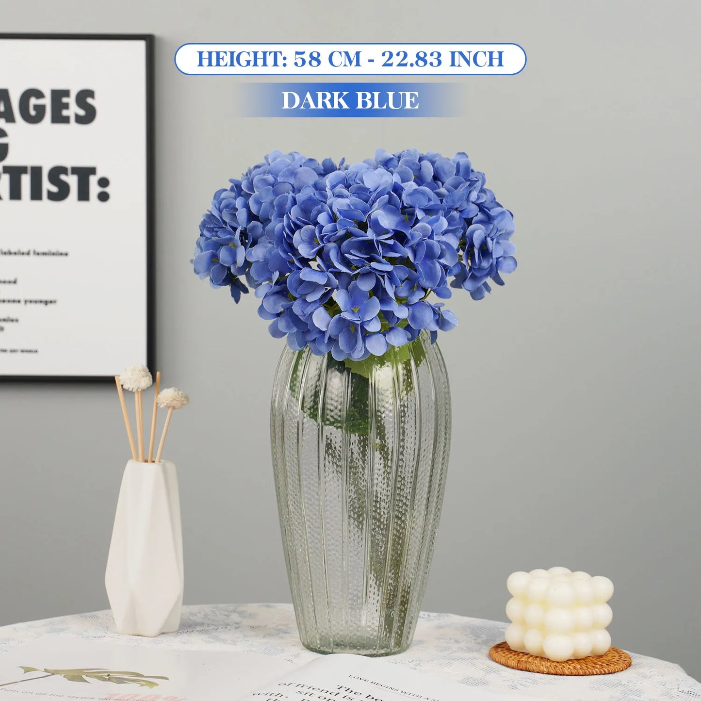 58cm Beautiful Silk Artificial Flowers Hydrangea Flower Bouquet for Table Decoration Floral