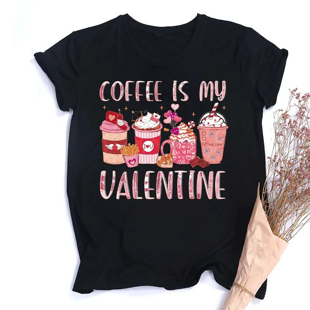 Valentine Print Female Short Sleeve T-shirt Lover Holiday Girls Tops T Shirt