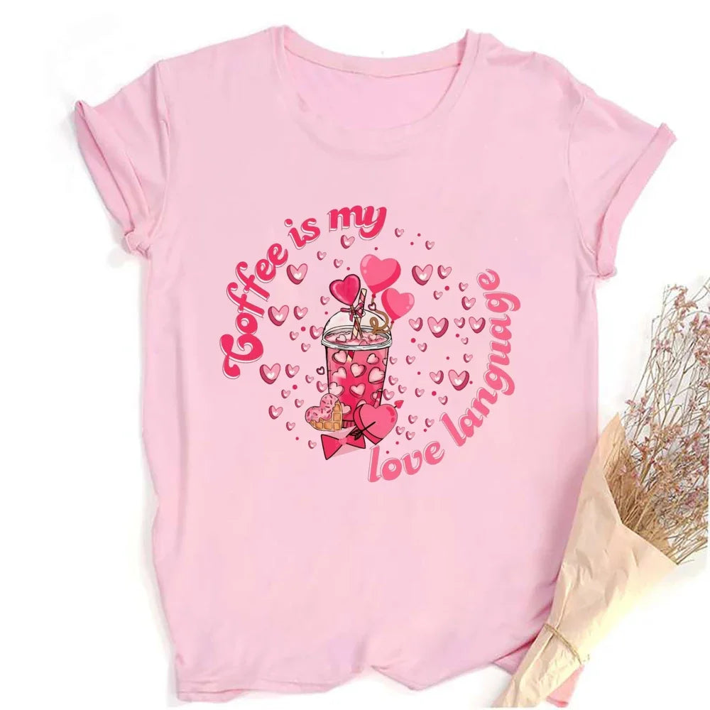 Valentine Print Female Short Sleeve T-shirt Lover Holiday Girls Tops T Shirt