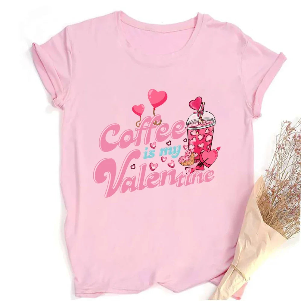 Valentine Print Female Short Sleeve T-shirt Lover Holiday Girls Tops T Shirt