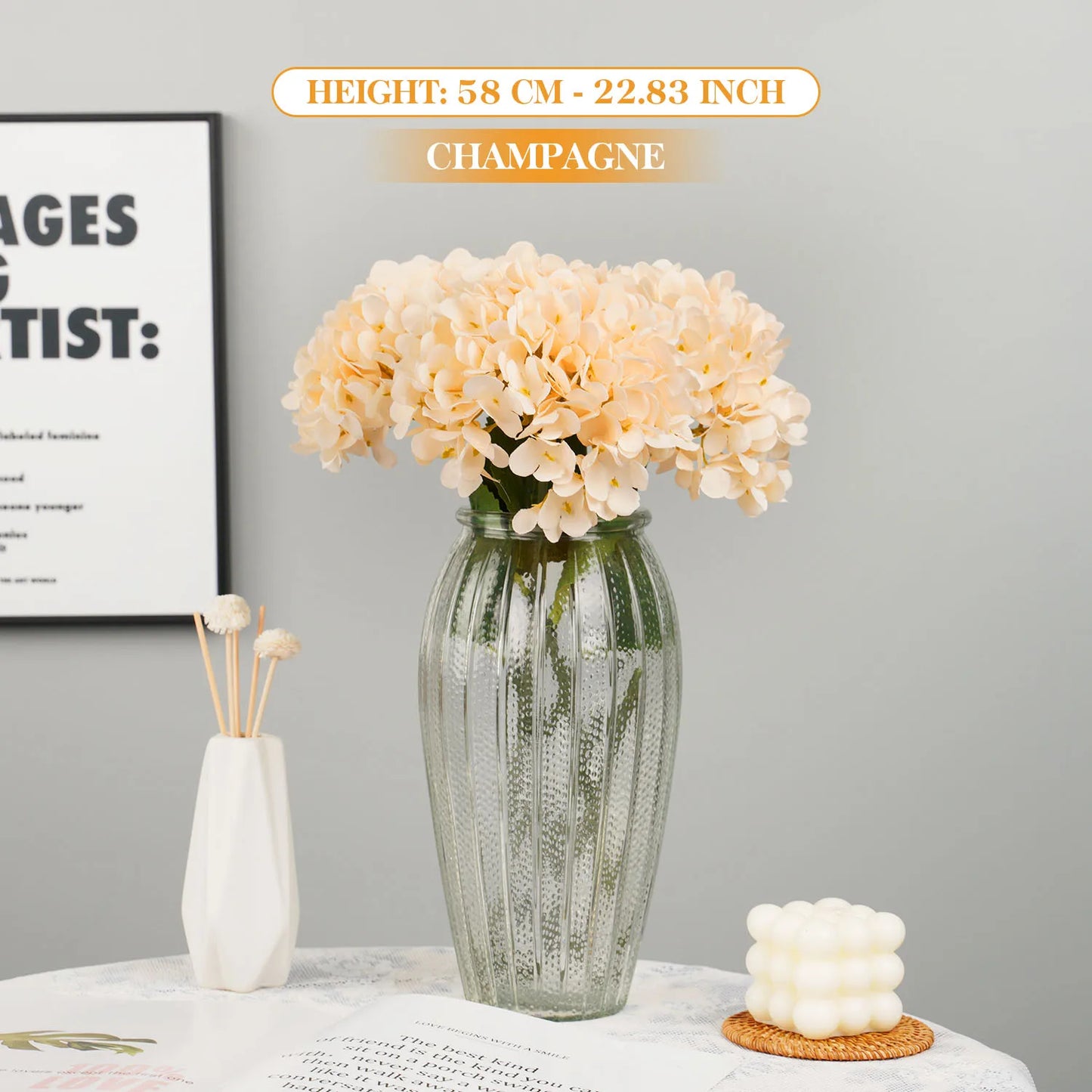 58cm Beautiful Silk Artificial Flowers Hydrangea Flower Bouquet for Table Decoration Floral