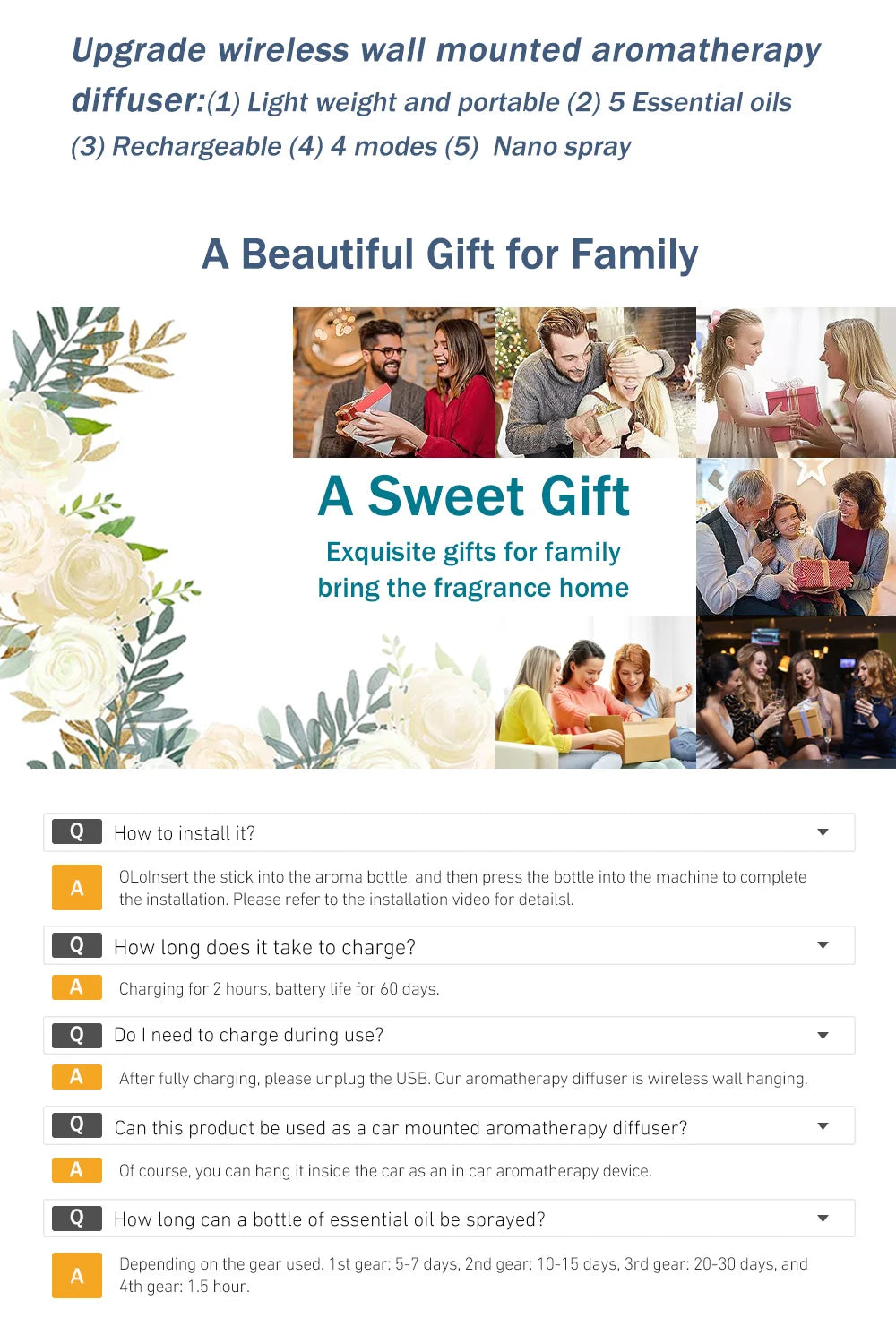 Rechargeable portable aroma diffuser Essential Oil