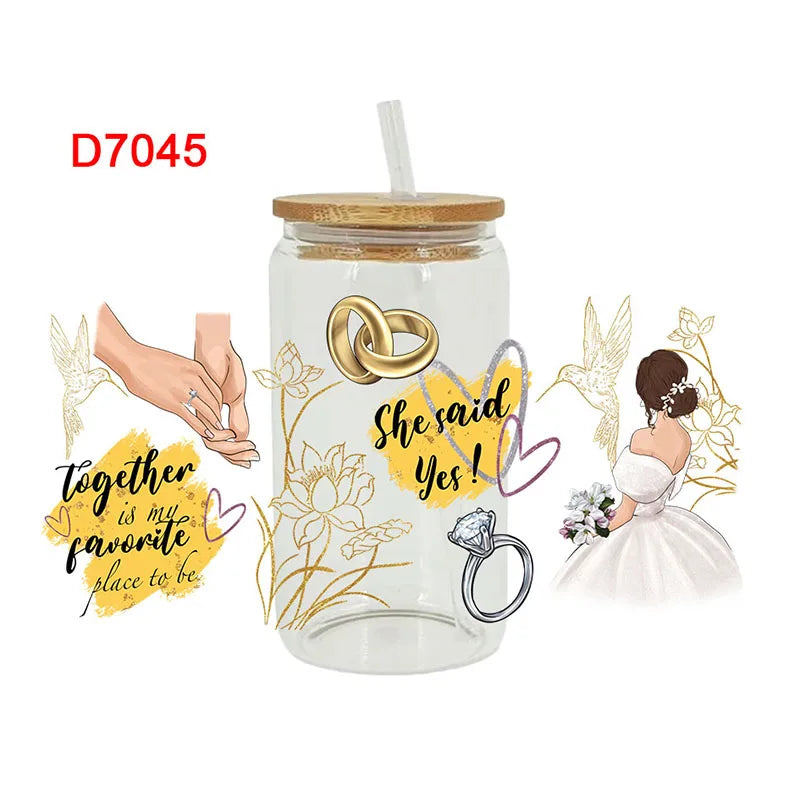 UV DTF Stickers Boos Lady Coffee Printed For 16oz Libbey Glasses Wraps D6987