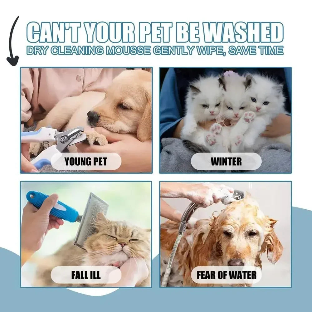 Waterless Cat Dog Shampoo No Rinse Dogs Cats Cleaning Mousse Odor Eliminator