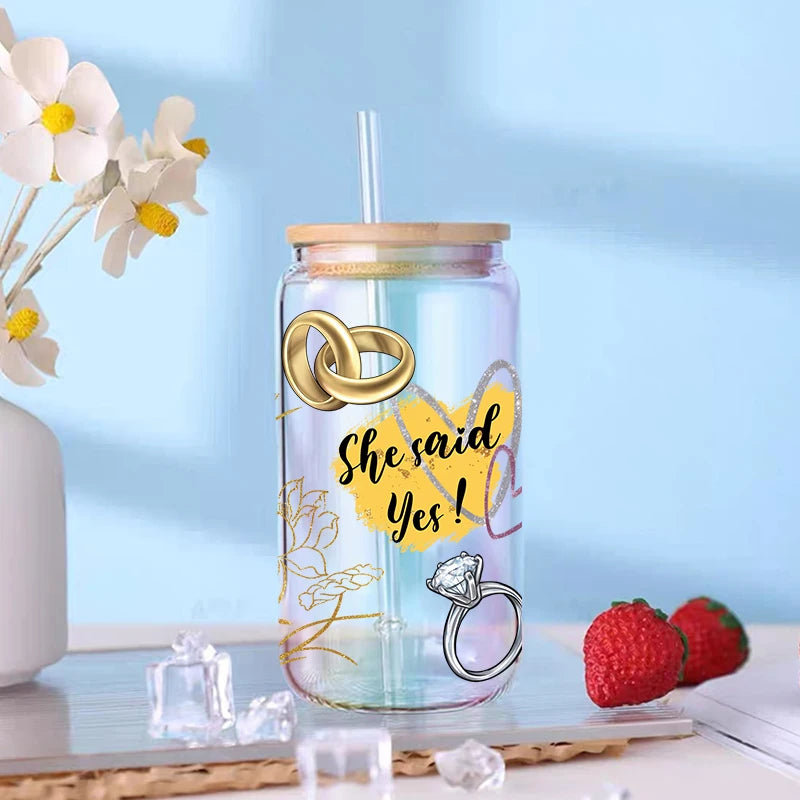 UV DTF Stickers Boos Lady Coffee Printed For 16oz Libbey Glasses Wraps D6987