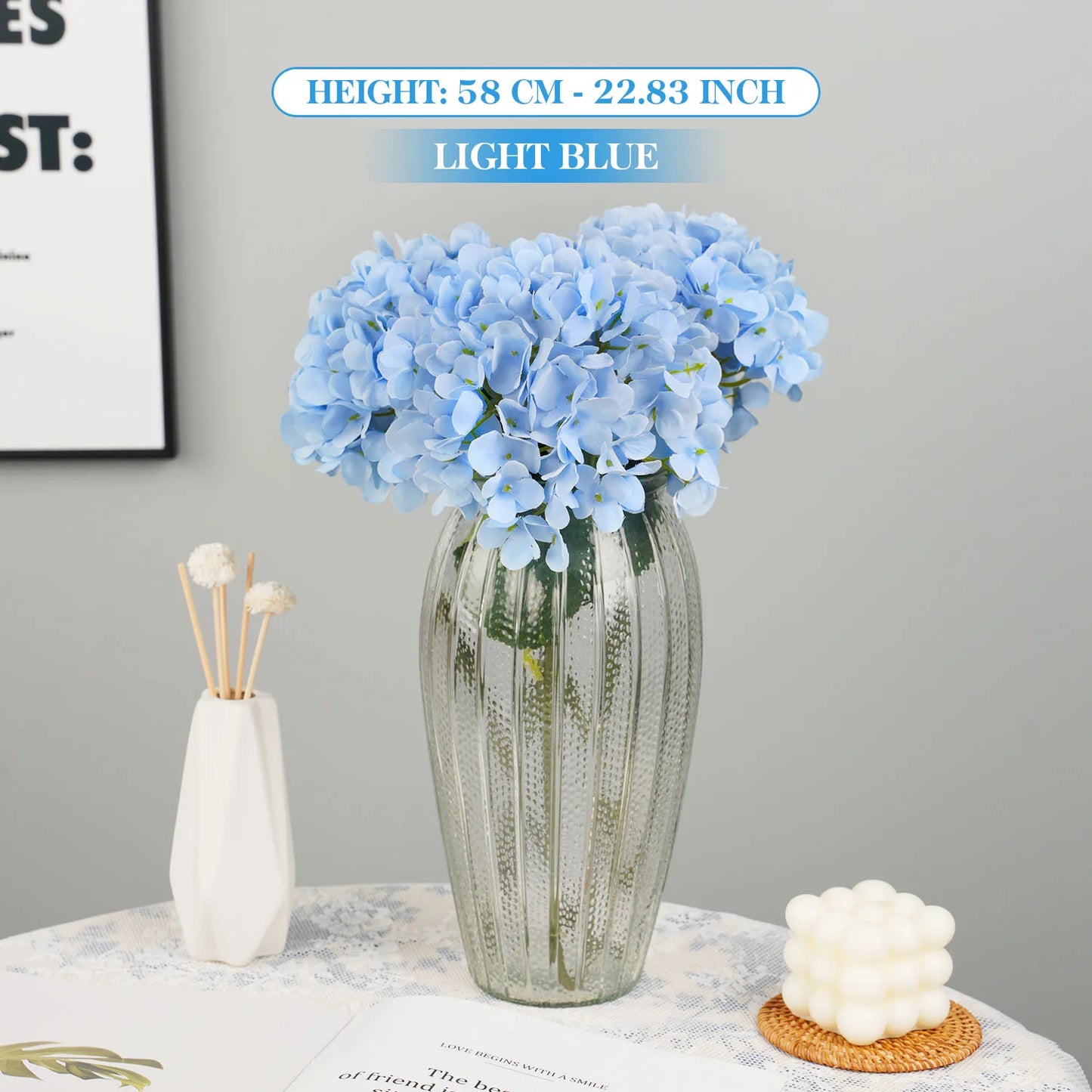 58cm Beautiful Silk Artificial Flowers Hydrangea Flower Bouquet for Table Decoration Floral