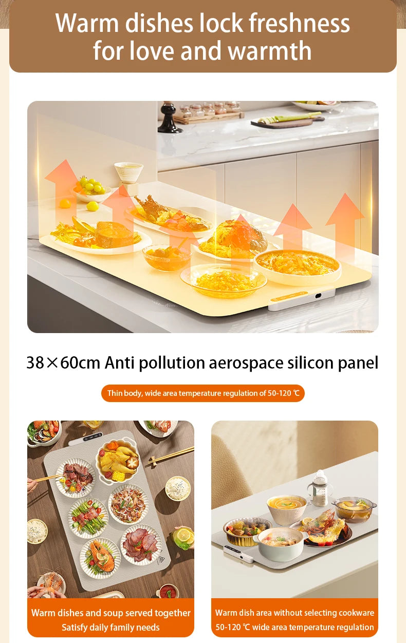 Mat Electric Warming Tray Food Warming Board Plate Foldable Portable Smart Food Fast Heating