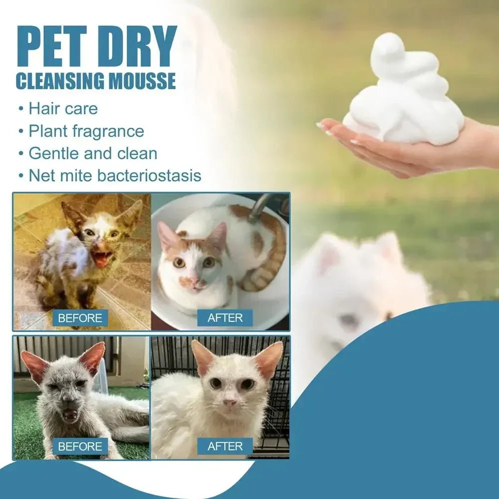 Waterless Cat Dog Shampoo No Rinse Dogs Cats Cleaning Mousse Odor Eliminator
