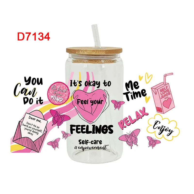 UV DTF Stickers Boos Lady Coffee Printed For 16oz Libbey Glasses Wraps D6987