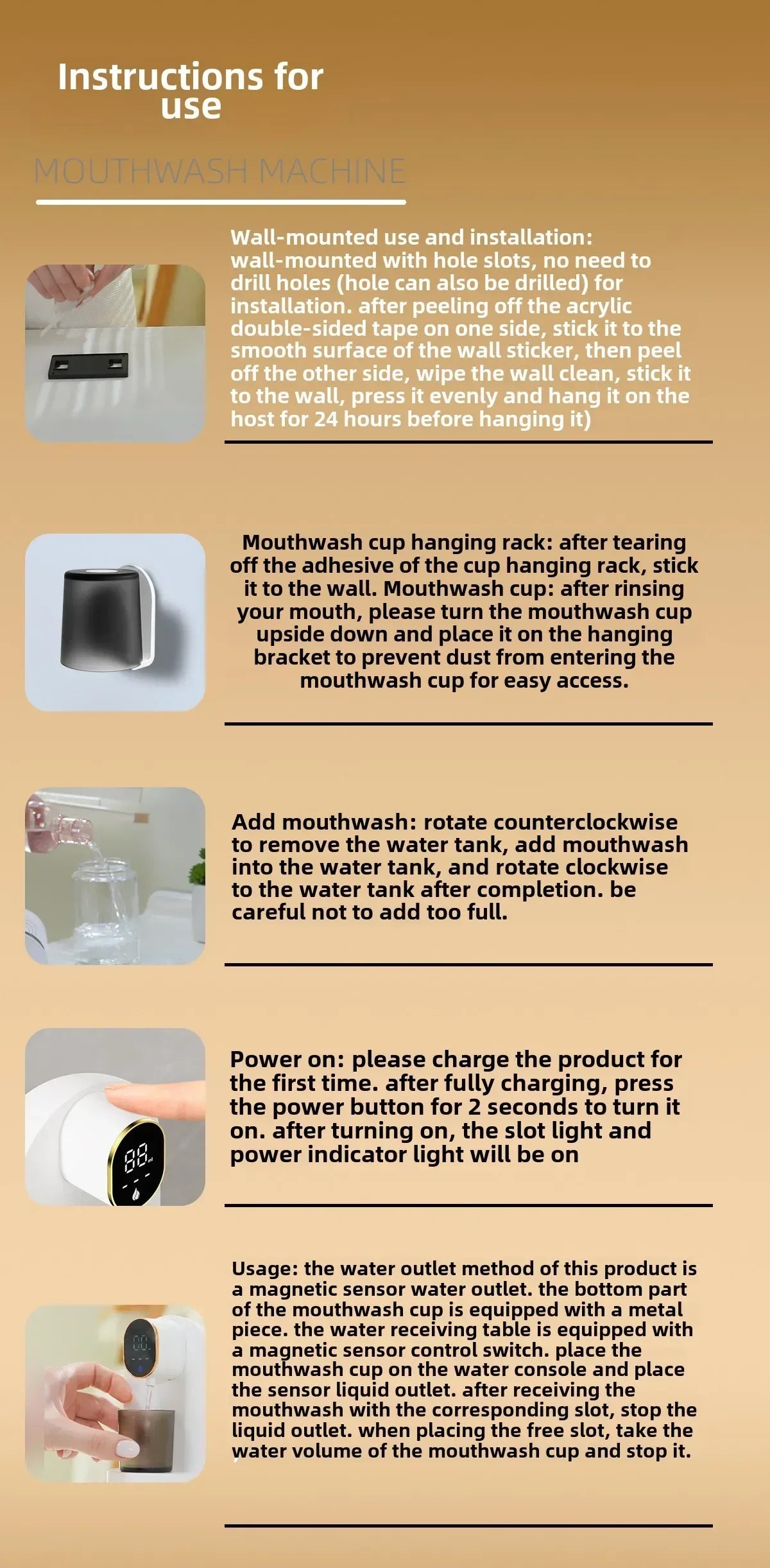 Smart 600ml Mouthwash Dispenser with Magnetic Induction,Wall  Mounted, 4  Gear Liquid Control, Auto  Cleaning