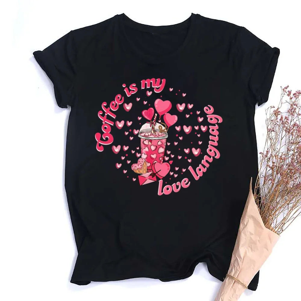 Valentine Print Female Short Sleeve T-shirt Lover Holiday Girls Tops T Shirt