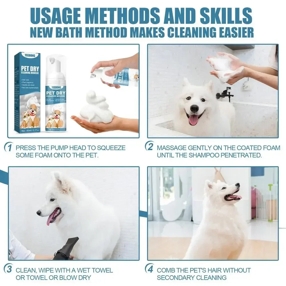 Waterless Cat Dog Shampoo No Rinse Dogs Cats Cleaning Mousse Odor Eliminator