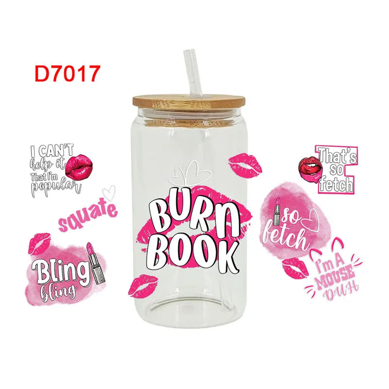 UV DTF Stickers Boos Lady Coffee Printed For 16oz Libbey Glasses Wraps D6987