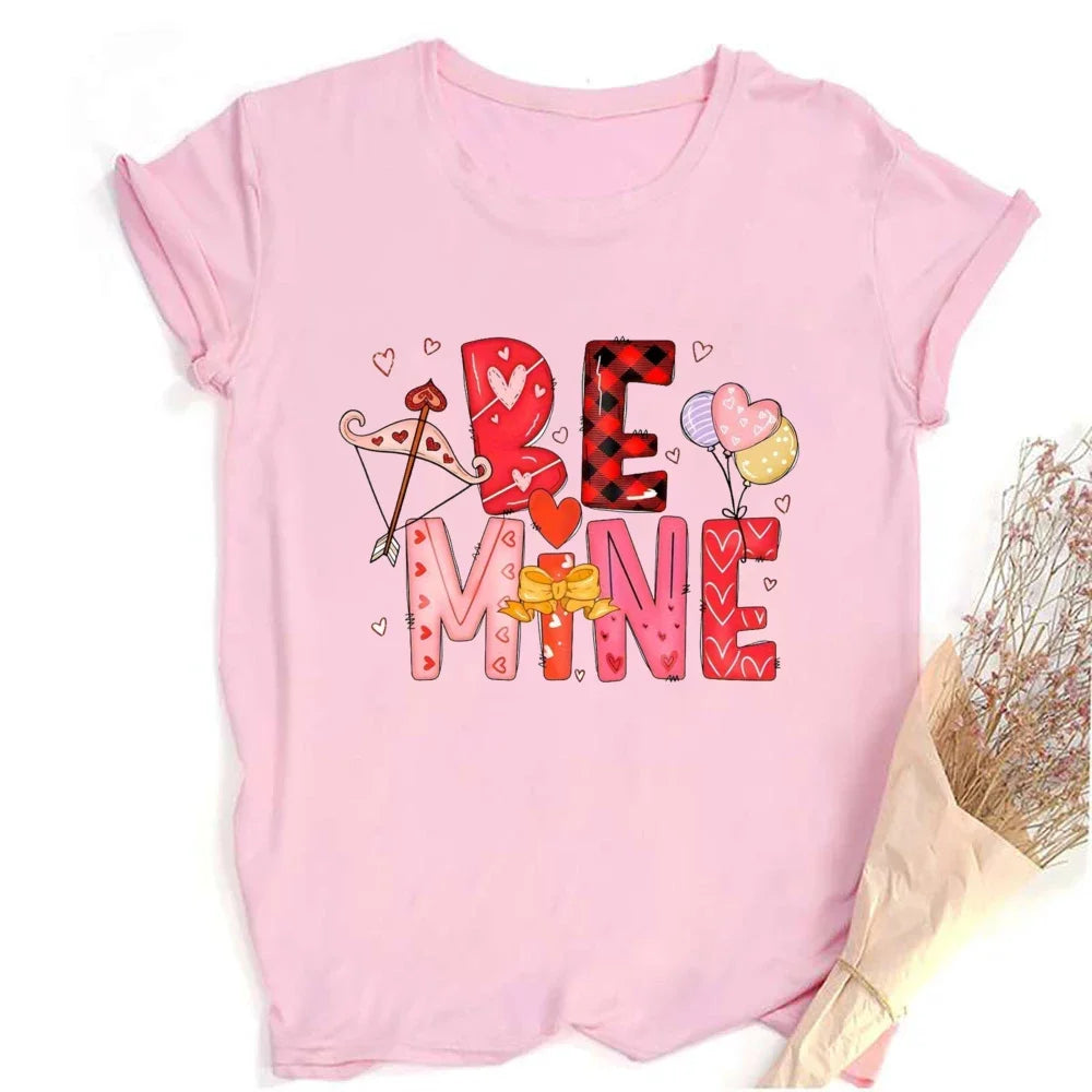 Valentine Print Female Short Sleeve T-shirt Lover Holiday Girls Tops T Shirt