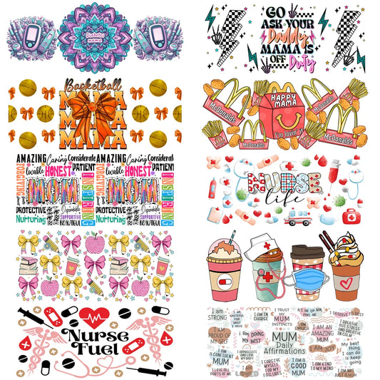 Best Mom and Nurse Series easy peel waterproof DIY decoration  3D transfers uv dtf crystal sticker 16oz uv dtf cup wraps