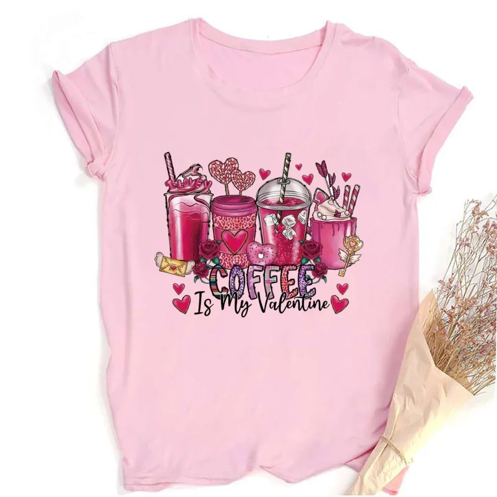 Valentine Print Female Short Sleeve T-shirt Lover Holiday Girls Tops T Shirt