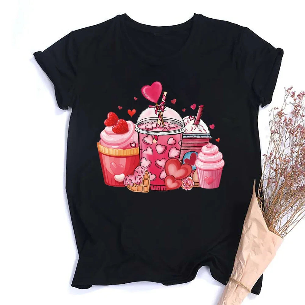Valentine Print Female Short Sleeve T-shirt Lover Holiday Girls Tops T Shirt