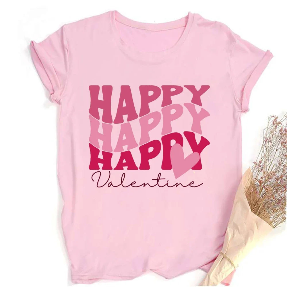Valentine Print Female Short Sleeve T-shirt Lover Holiday Girls Tops T Shirt